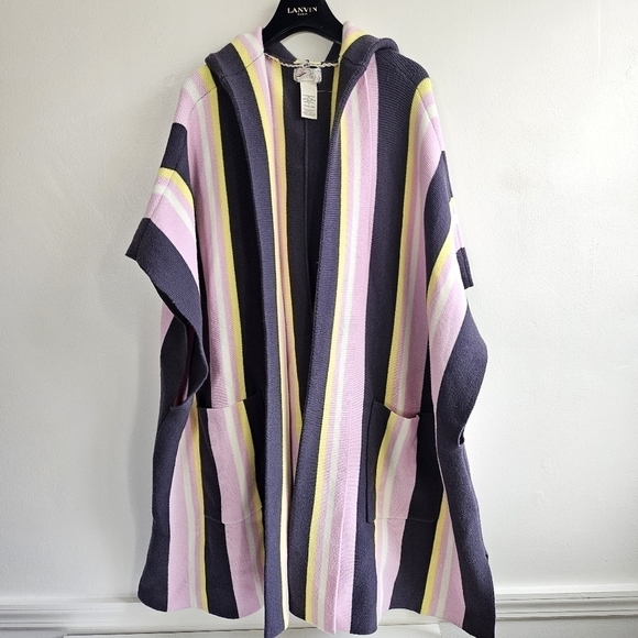 New Free People All I Need Stripe Hooded Poncho Swim Beach Cover-Up One Size - Picture 9 of 14